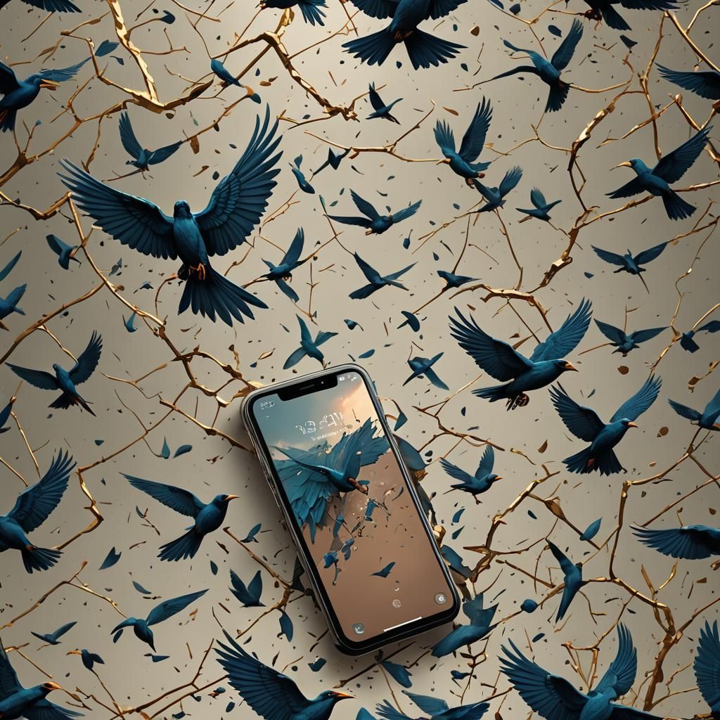 Phone Cracked in Bird Pattern: Digital Matte Painting