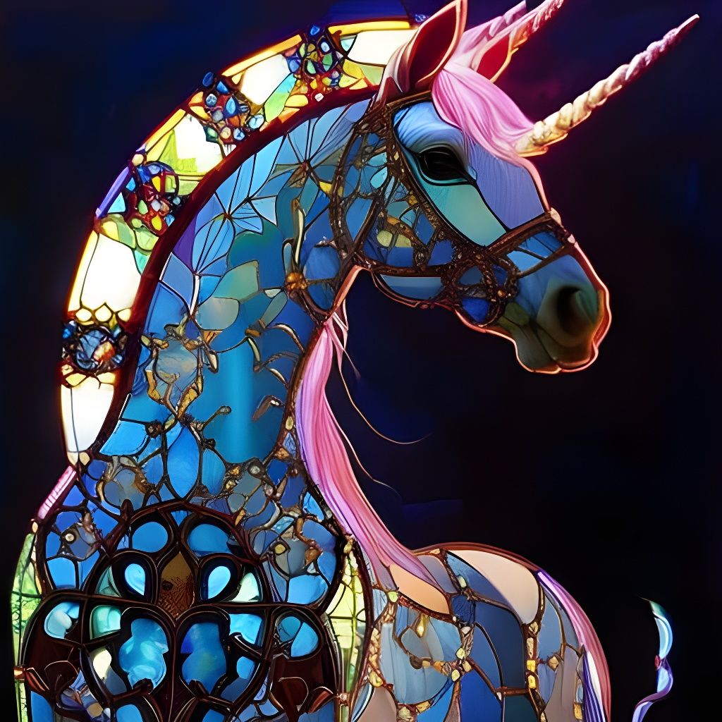 Glistening Stained Glass Unicorn Art Nouveau Style