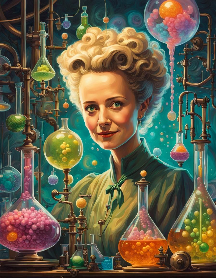 Marie Curie Portrait with Radioactive Elements, Gothic Style