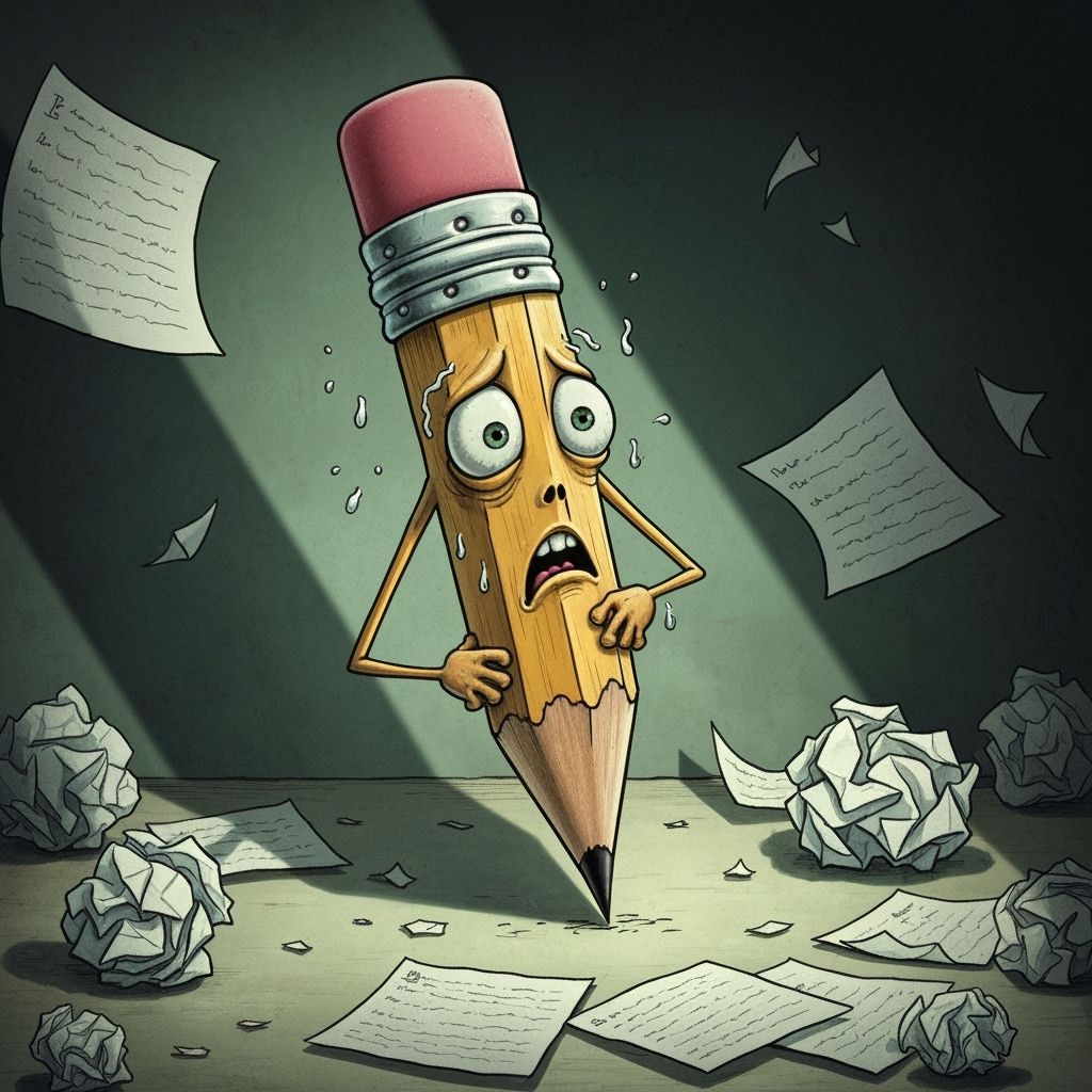 Nervous Pencil Facing Test Anxiety in Surreal Style