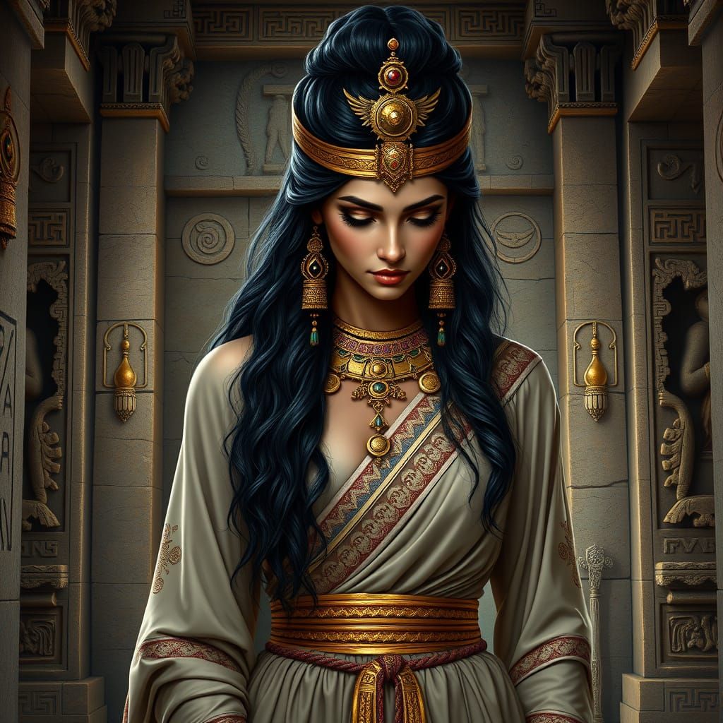 Regal Goddess Ishatar in Ancient Mesopotamian Temple