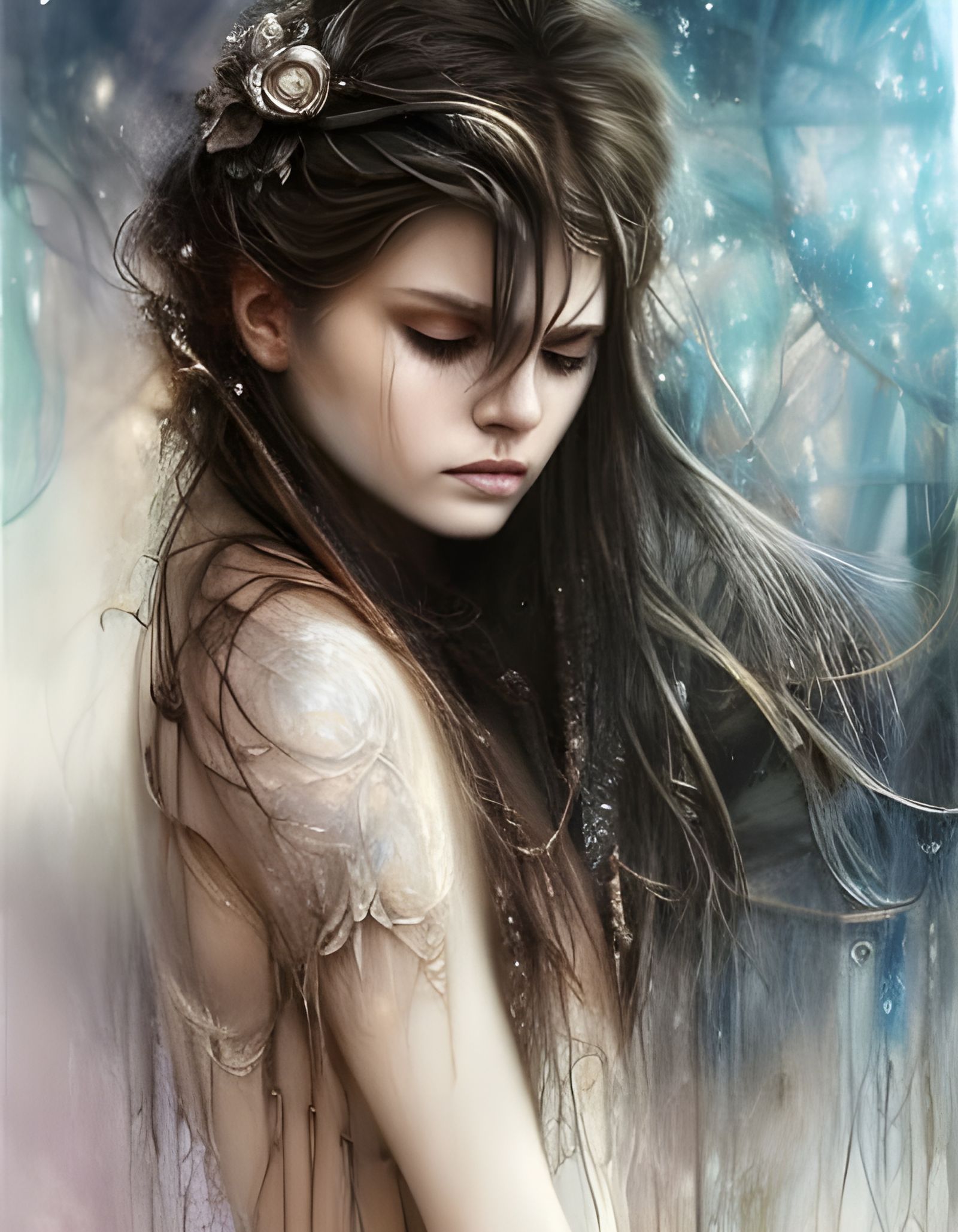 Sad Girl Screaming with Tears in Whimsical Fantasy