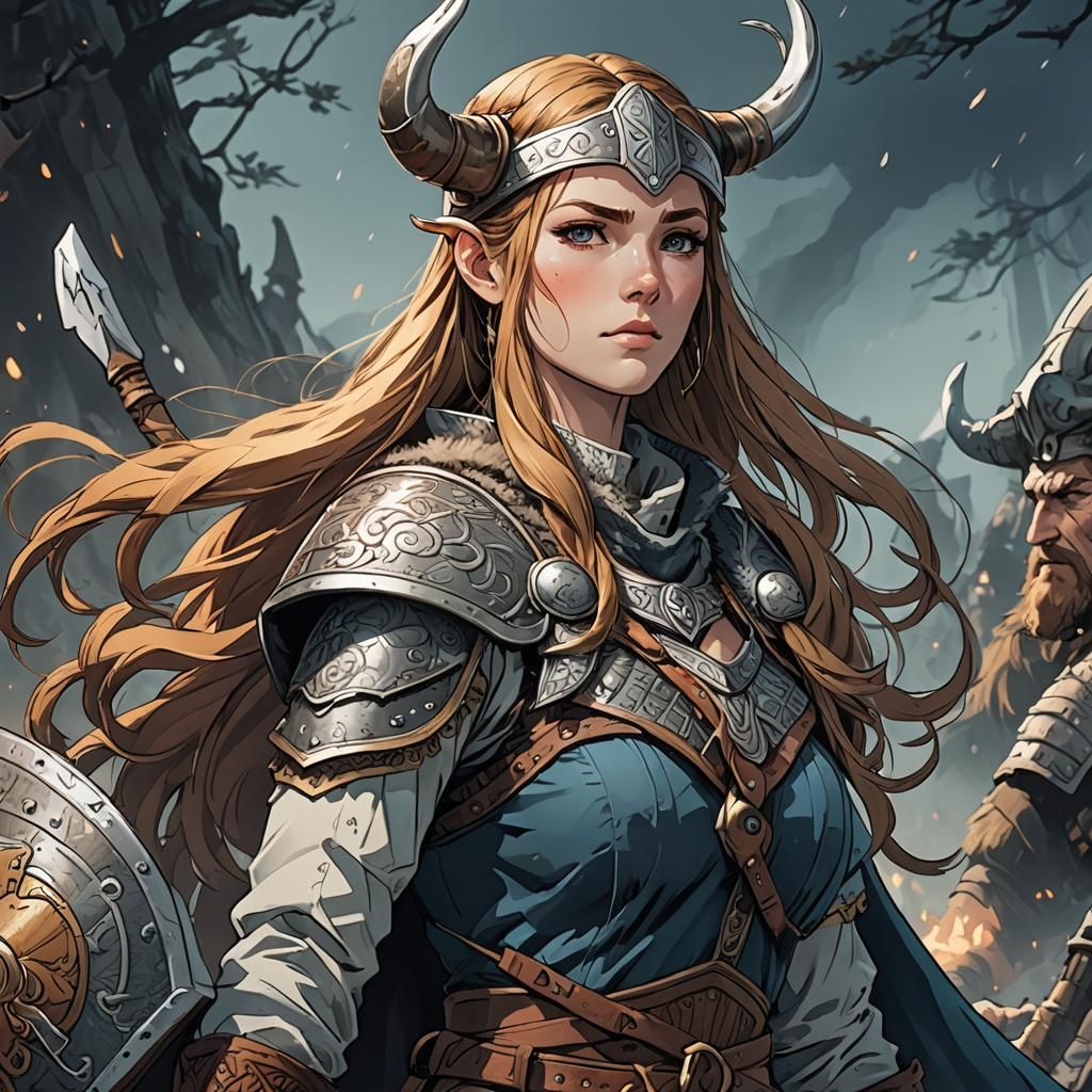 Anime-Style Viking Woman in Deep Color