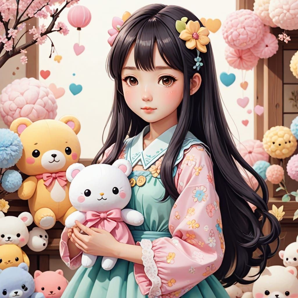 Cute Japanese Woman in Anime Kawaii Style