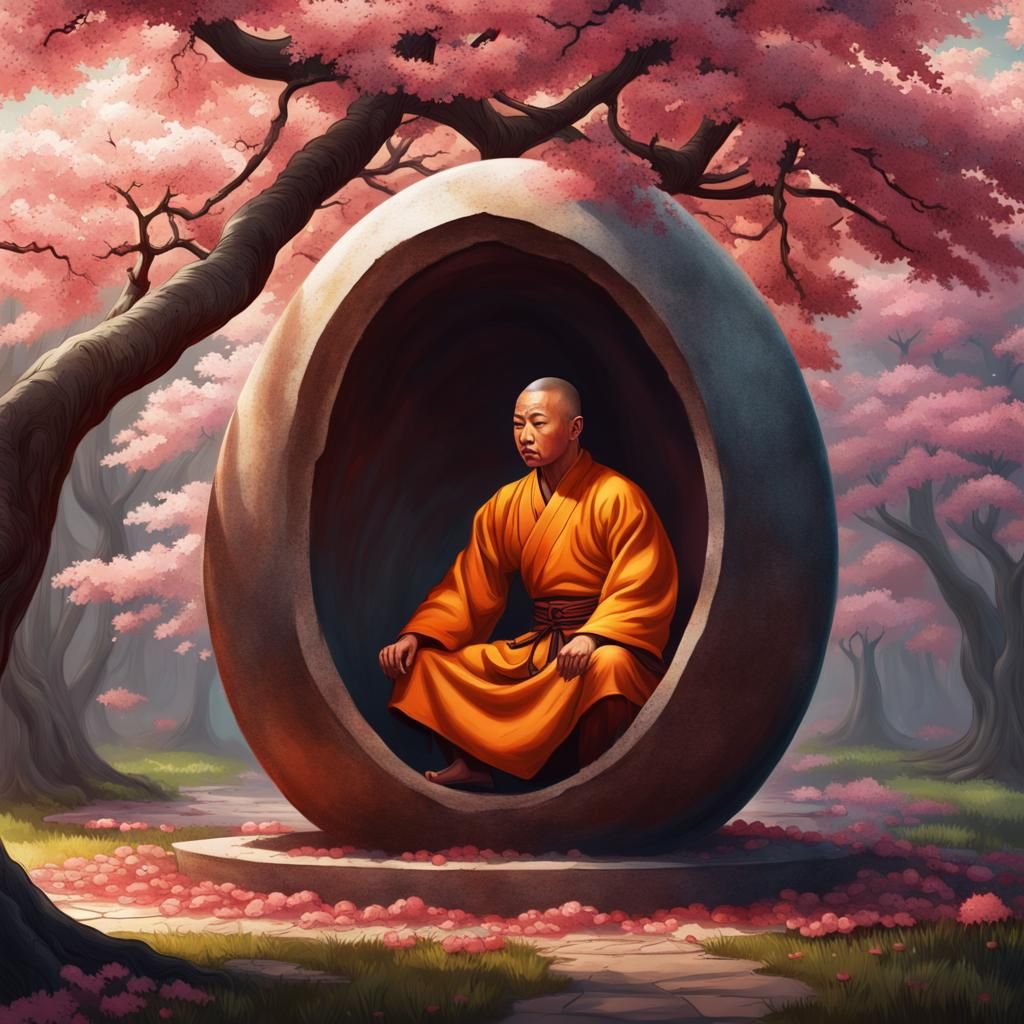 Shaolin Monk in Grave Under Cherry Tree