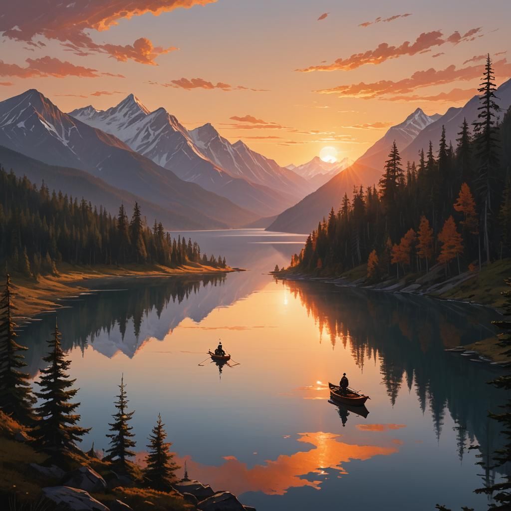 Epic Sunset Over Forest in Gouache Style