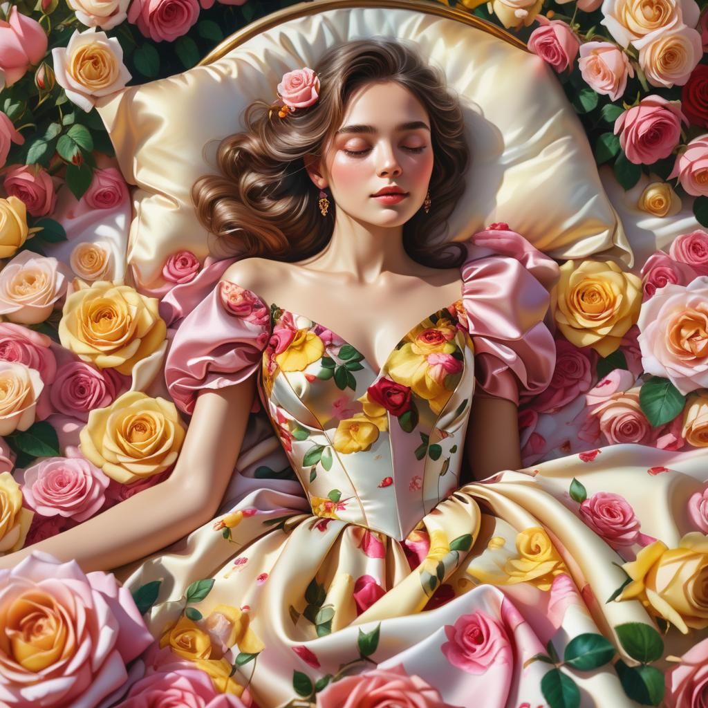 Rose Adorned Woman in Hyperrealistic Floral Macro Shot