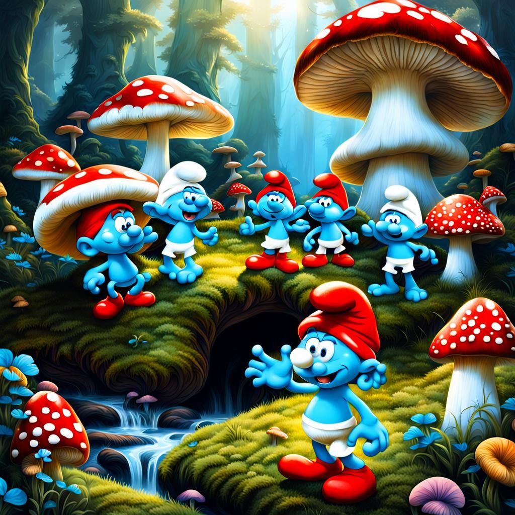 Mystical Smurf Village with Giant Mushrooms