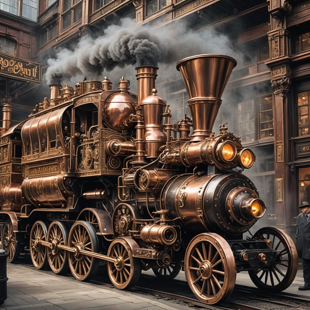 Detailed Steampunk Engine with Luxury Carriages