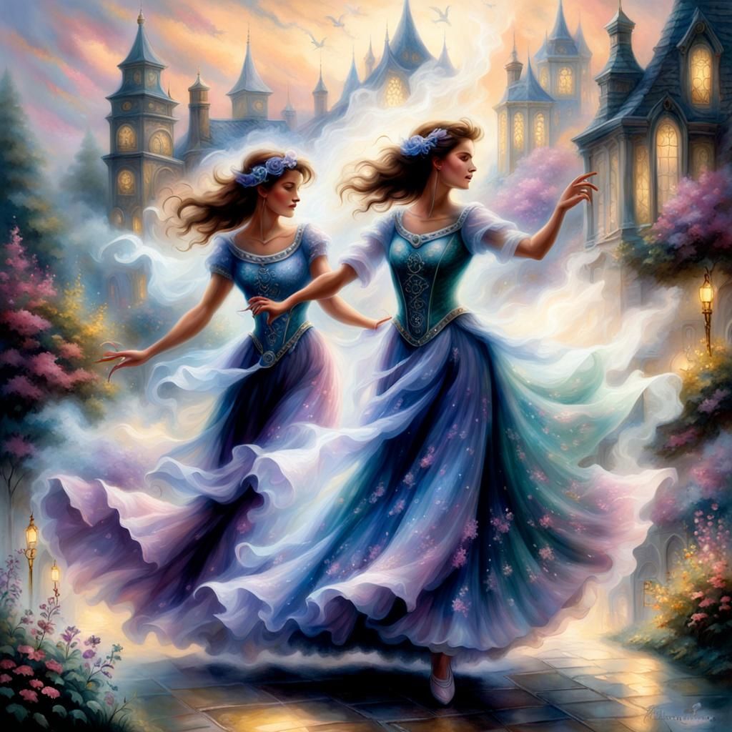 Ethereal Smoke Dancer in a Misty Landscape