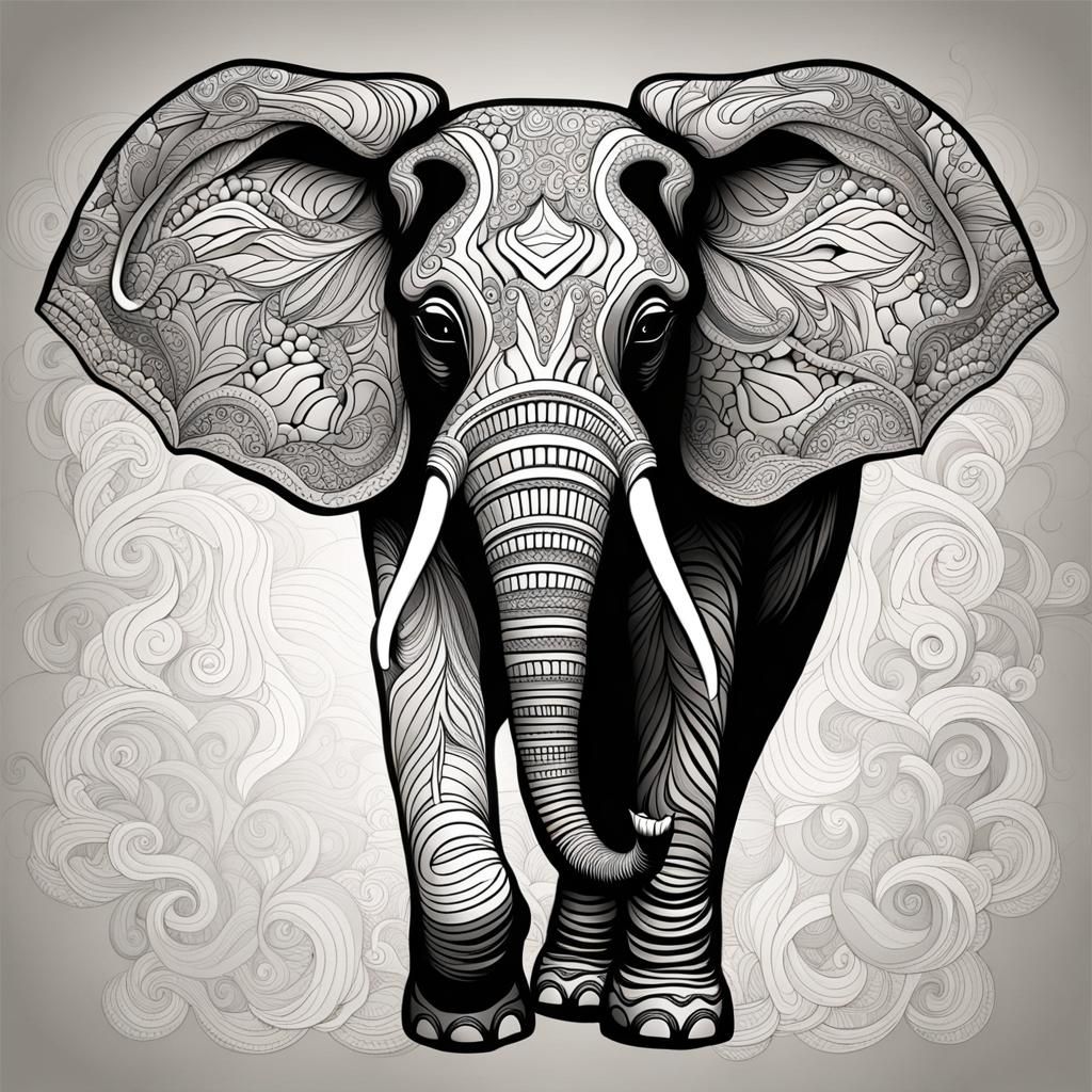 Abstract Elephant Vector Fractal Zentangle Art