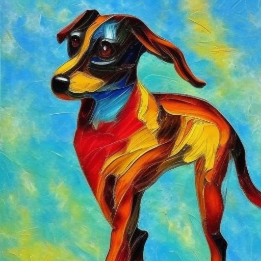 Dog Ballerina Dancing: Expressionist Oil Painting