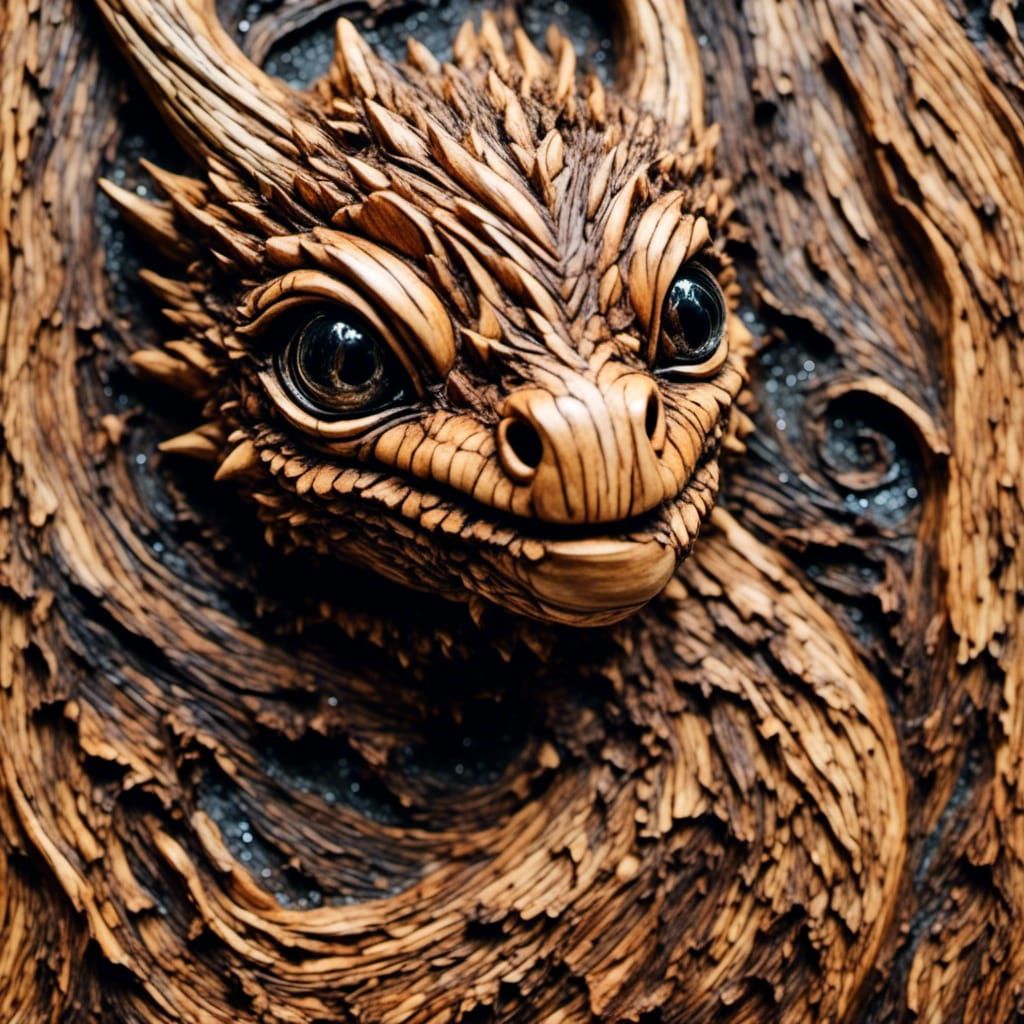 Ornate Woodgrain Dragon Hatchling Microportrait