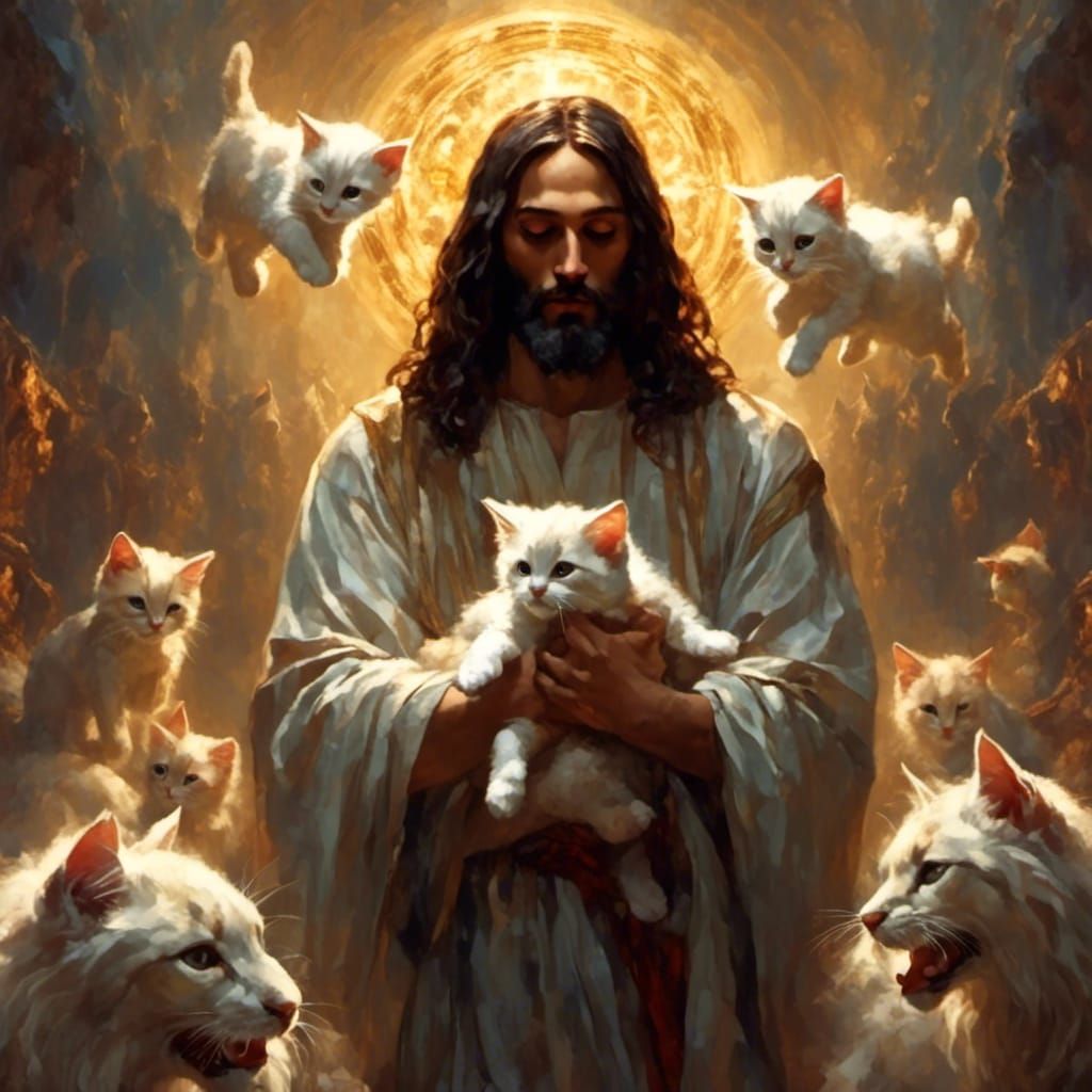 Jesus and Chibi Kitten: Ethereal Concept Art