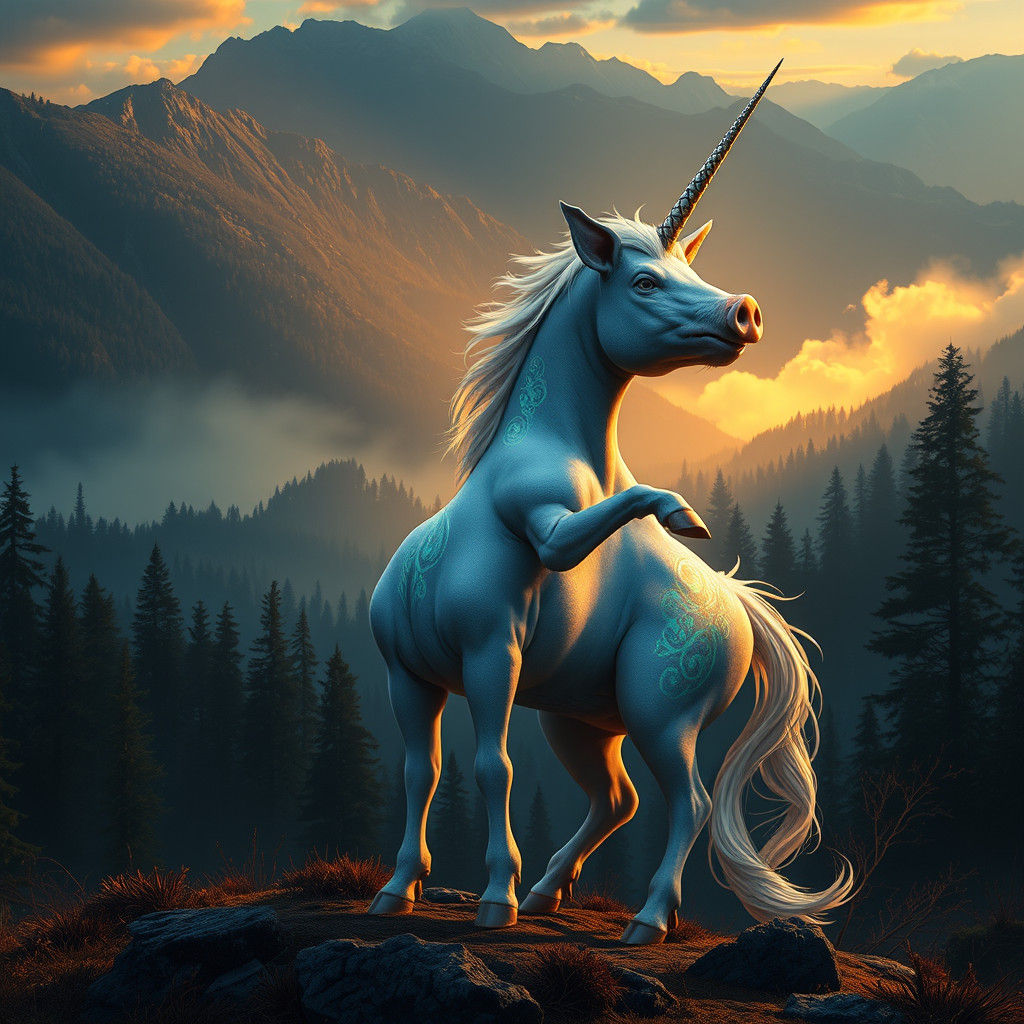 Majestic Unicorn-Pig Hybrid in Twilight Forest