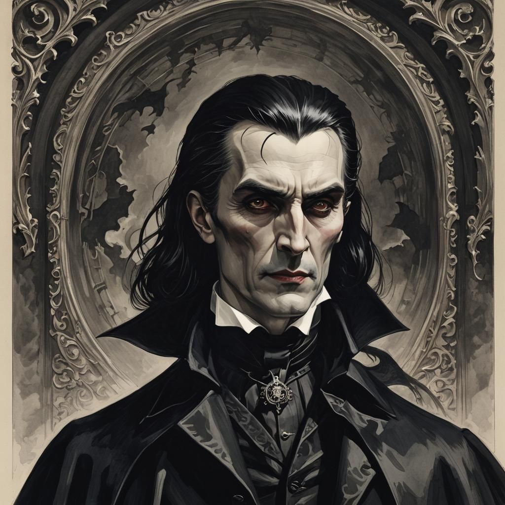 Dark and Impressive Count Dracula in Gothic Castle