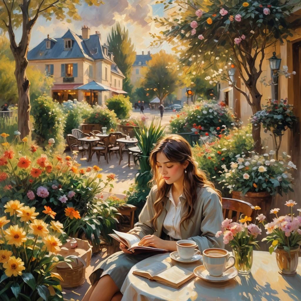 Girl at Cafe in Impressionistic Sunlight