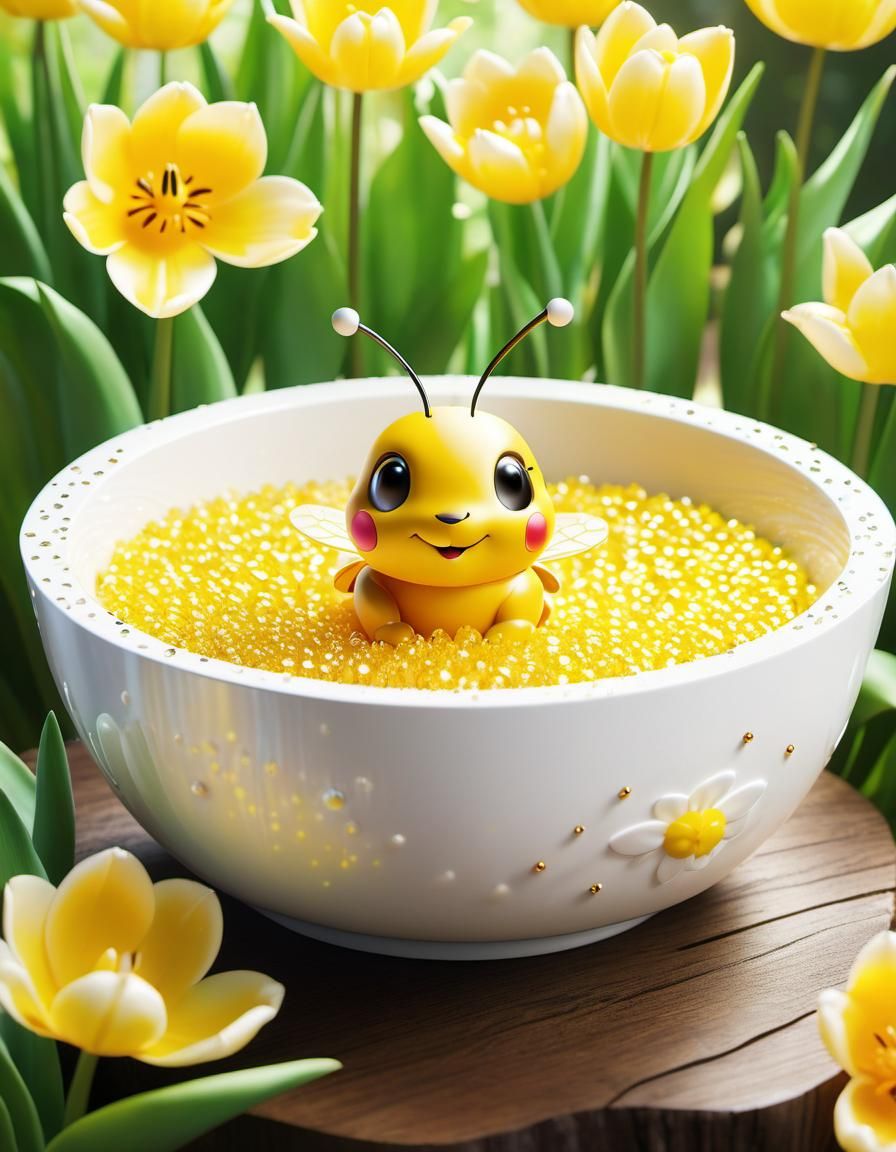 Adorable Chibi Bee in Rainforest Nectar Bath