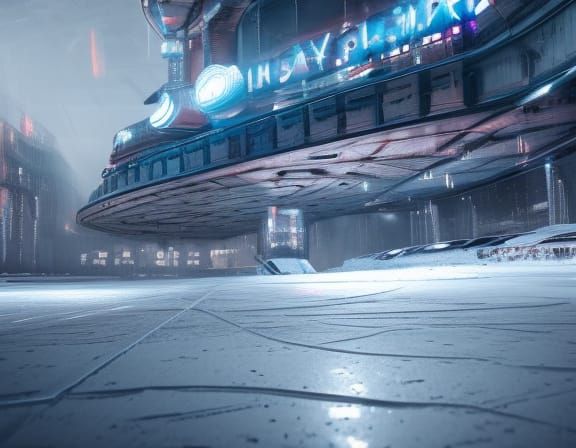 icy speedway intricate mech details, ground level shot, 8K resolution, Cinema 4D, Behance HD, polished metal, Unreal Eng...