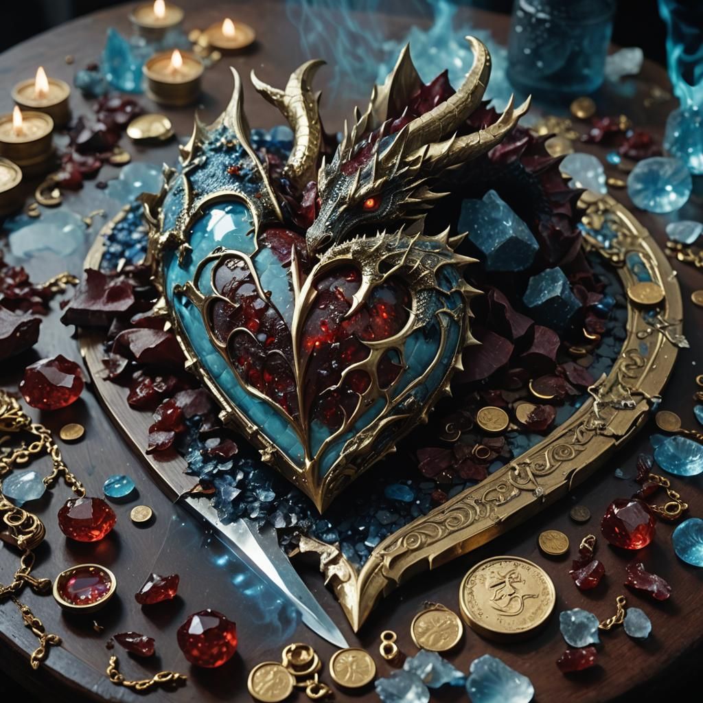 Dragon Heart with Elven Knife in Cinematic Style