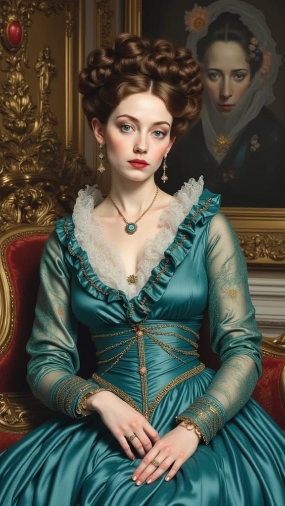 Detailed Portrait of Woman in Teal Dress