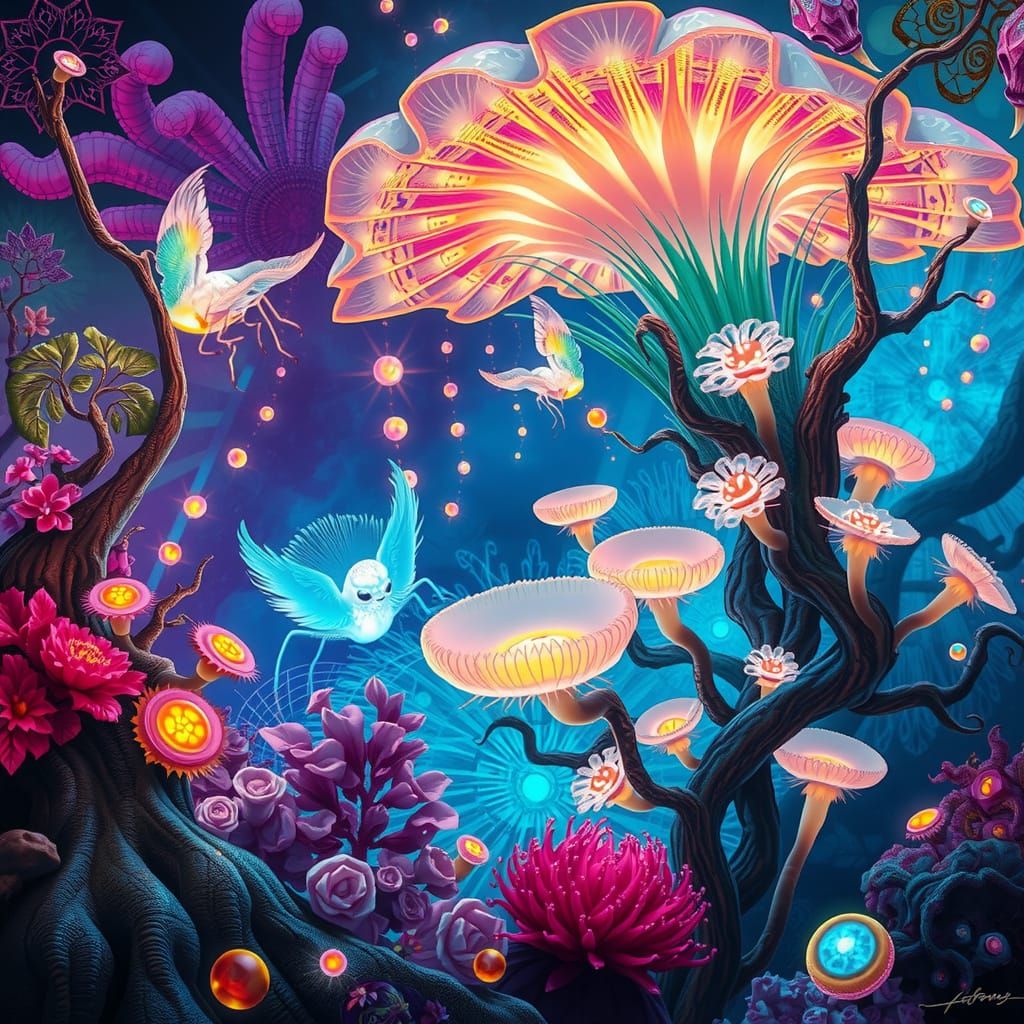 Surreal, Iridescent Creatures Dance in a Hypnotic, Maximalis...