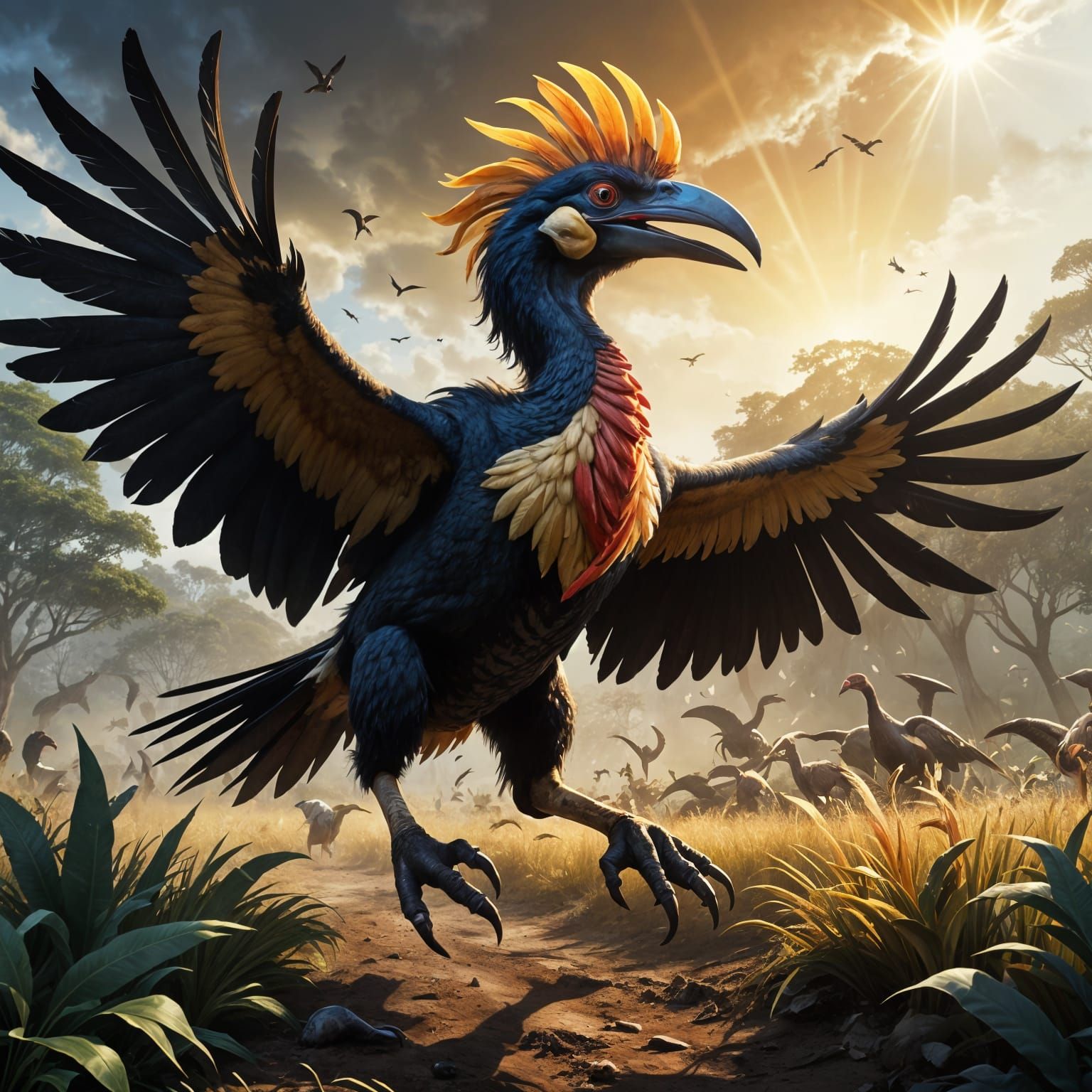 Majestic Prehistoric Flightless Bird in Epic Plains Landscap...