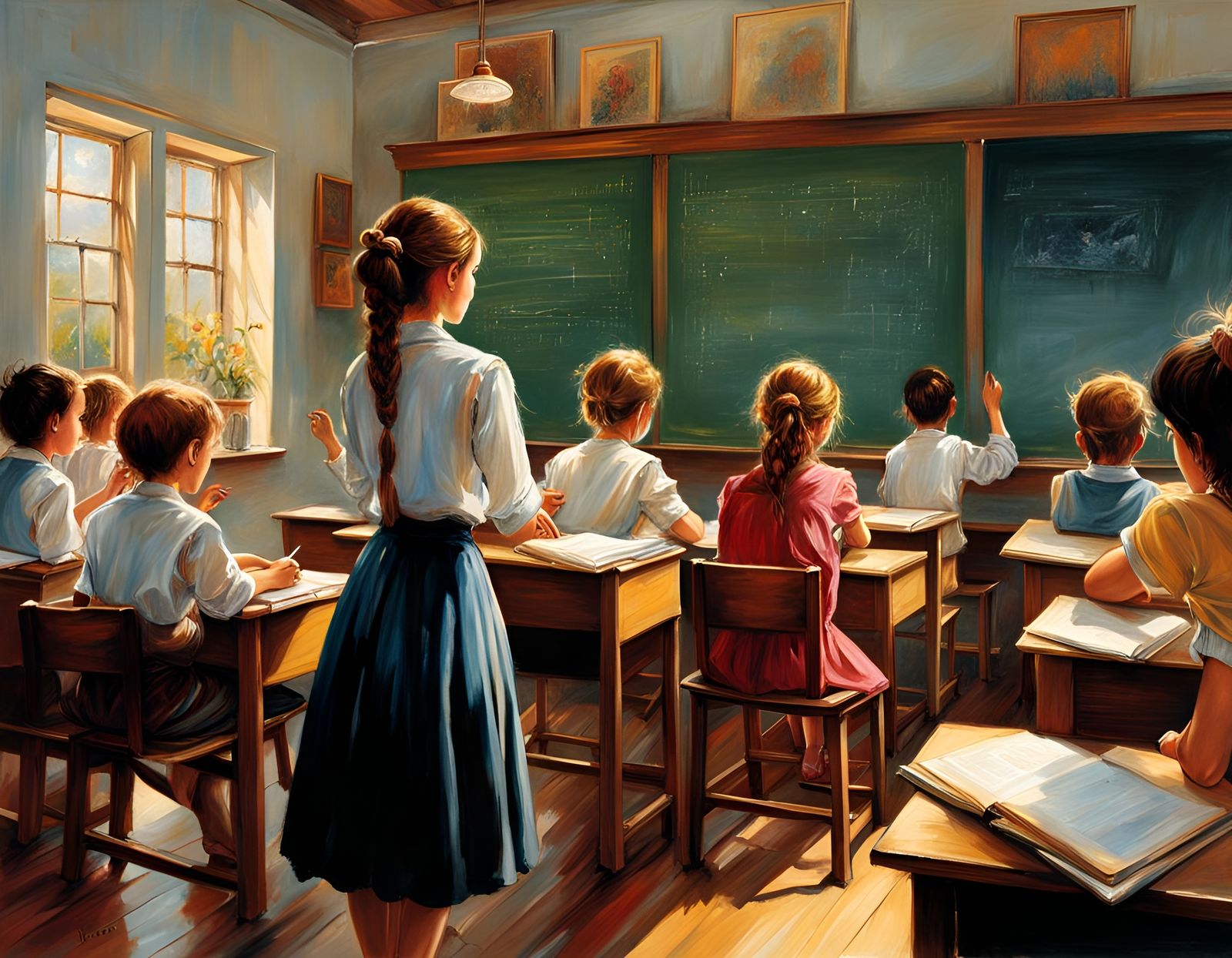 Classroom Scene in Storybook Illustration Style