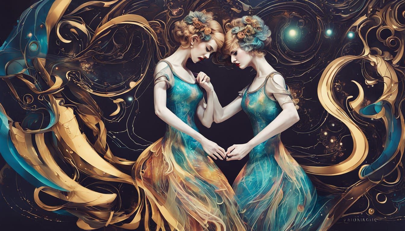 Eleanor and Karla Gutöhrlein beautiful twins models 20s style  infinite curved space curved inside itself reflects all l...