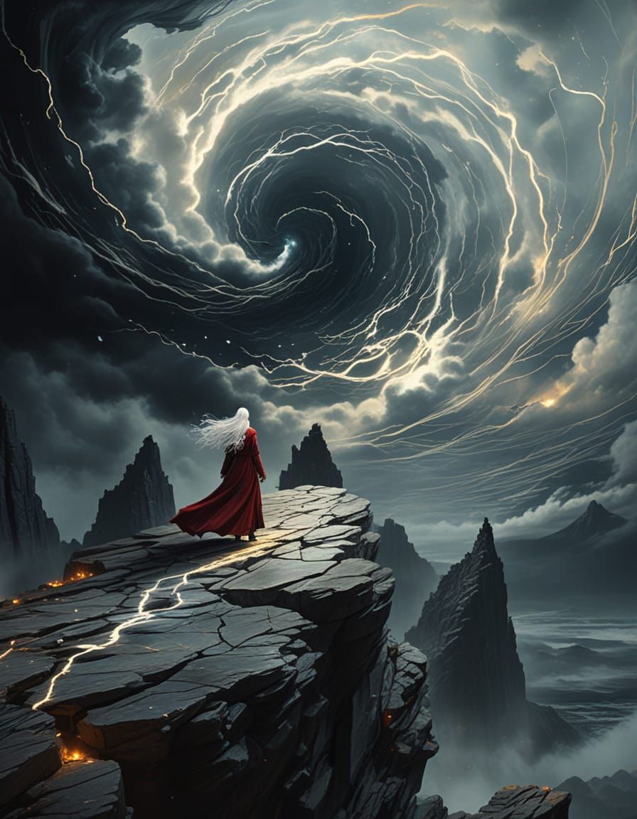 Sorceress Summons Storm: A Fantasy Oil Painting