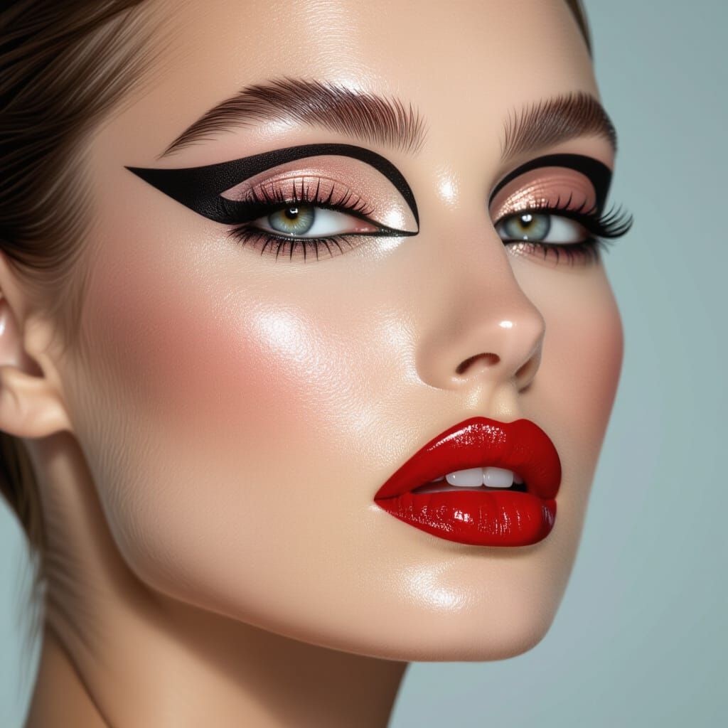 Geometric Makeup on Luminous Skin in Editorial Style