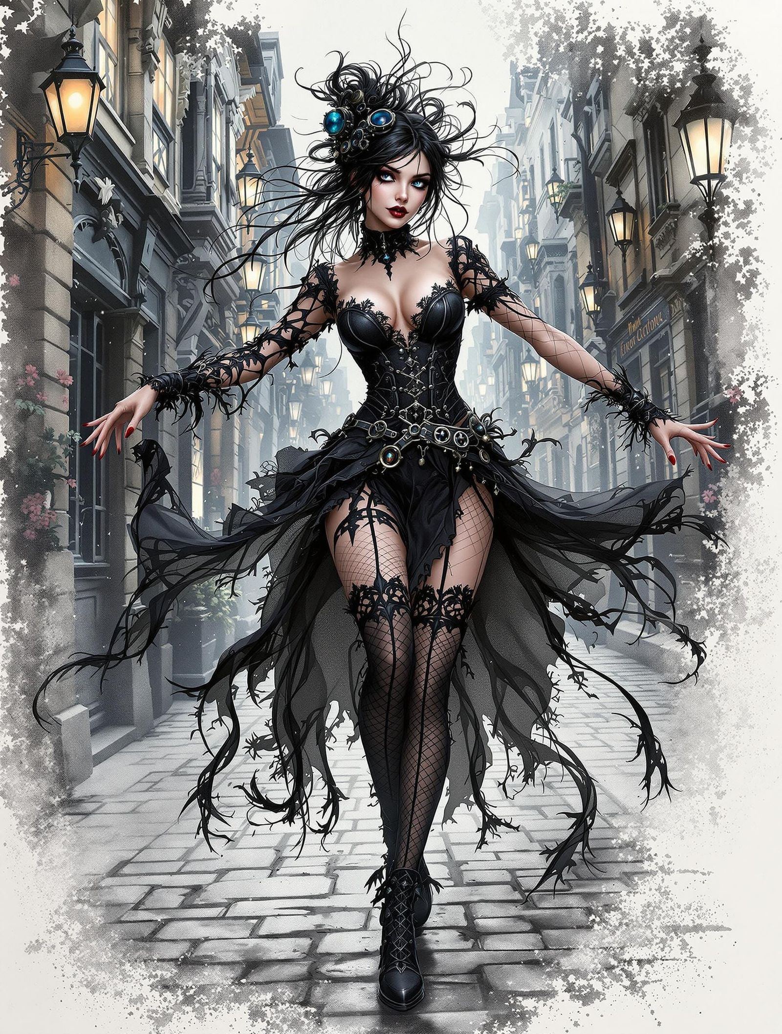 Gothic Steampunk Female Dance in Twilight