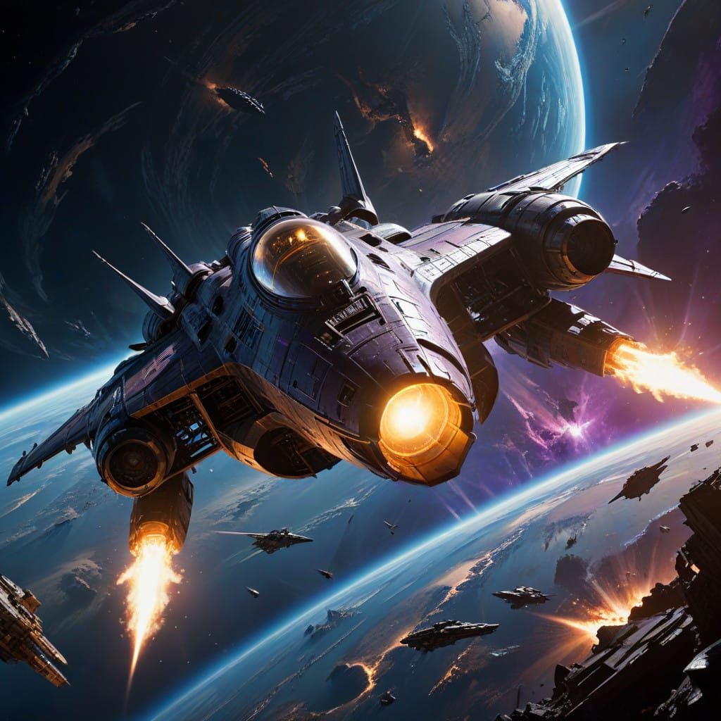 Cyberpunk Space Battle in Earth's Orbit