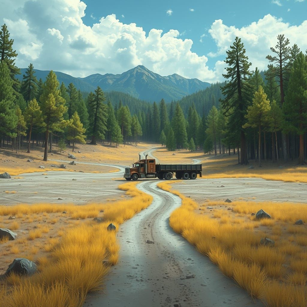 Abandoned Semi-Truck in a Haunting Dystopian Landscape