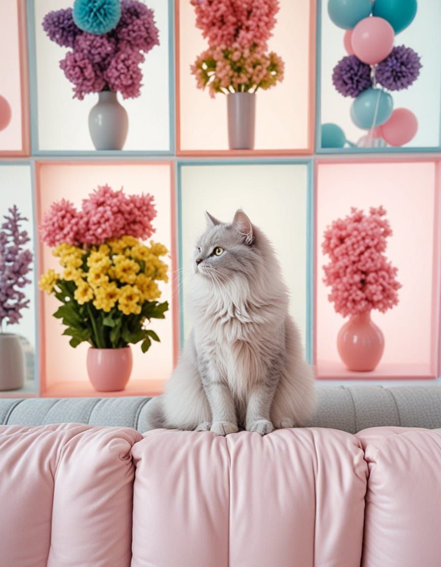 Whimsical 1980s Interior Scene in Pastel Hues