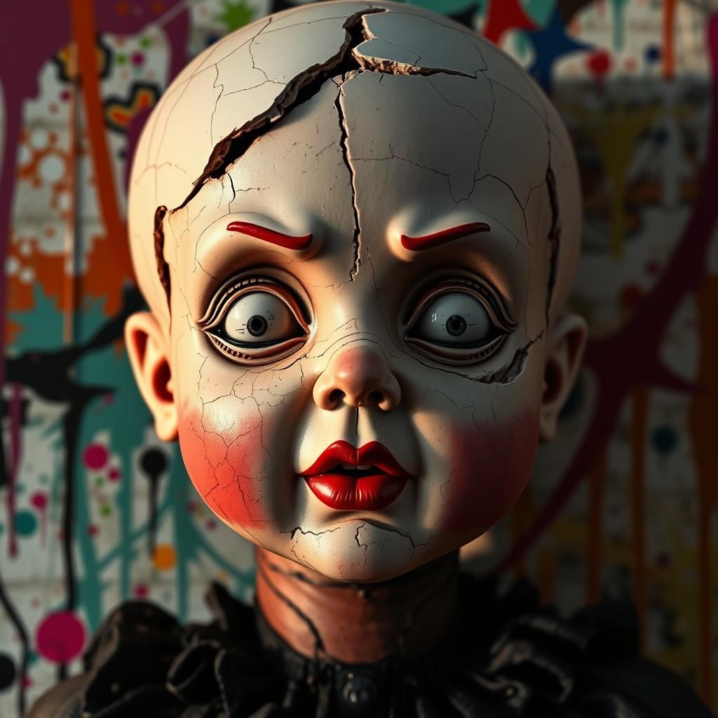 Eerie Shattered Porcelain Doll Portrait in Unreal Engine