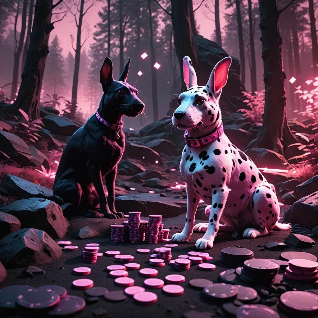 Neon-Noir Rabbit Plays Poker: Dystopian Concept Art