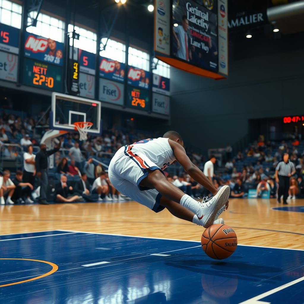 a player trip flop on the basketball court