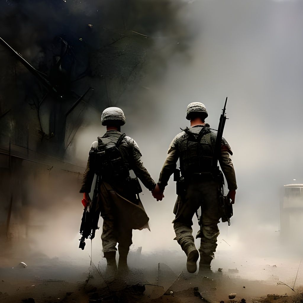 Tragic Soldier Lovers Embrace in a Sinister Style