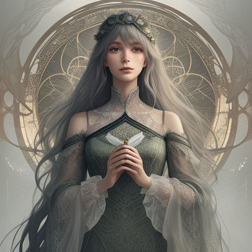 Ethereal Art Nouveau Goddess in Dystopian Splendor