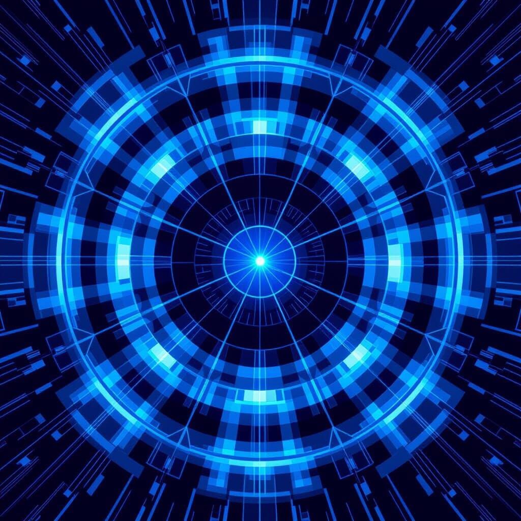 Futuristic Abstract Art with Blue Void and Geometric Pattern...