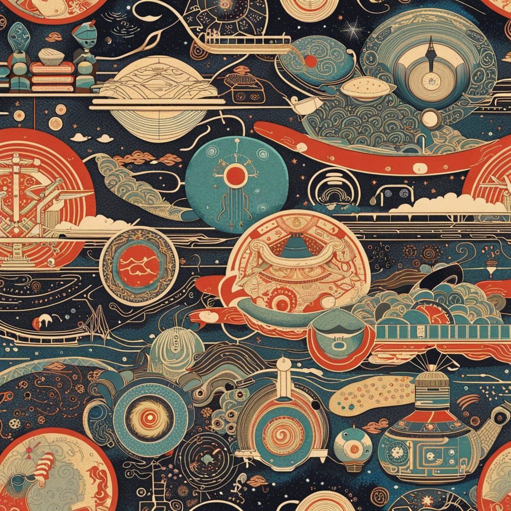 Neon circuits glow, Alien glyphs dance with light, Dreams in paper flow.