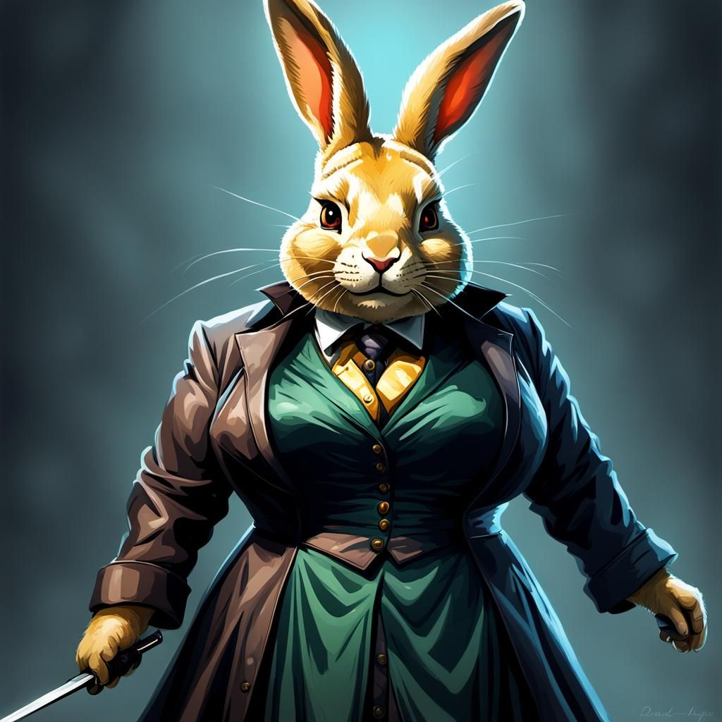 Harengon Rabbit Detective in Comic Noir Style