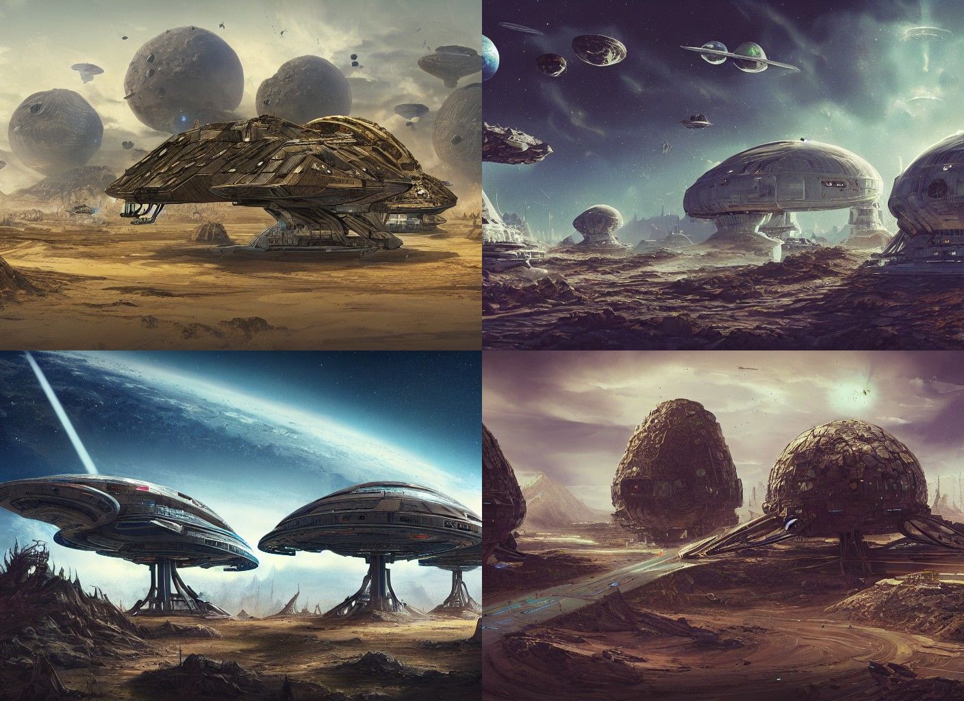 Bustling Sci-Fi Spaceport Digital Illustration