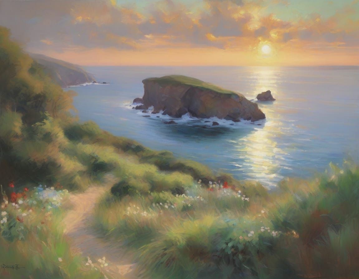 Impressionist Ocean Scene in Claude Monet Style