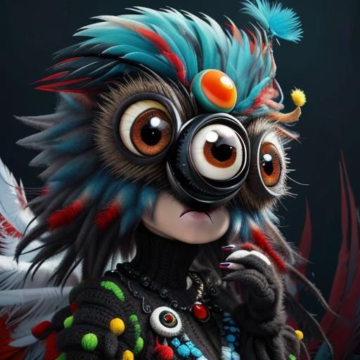 Whimsical Googly-Eyed Owl in Gothic-Punk Style