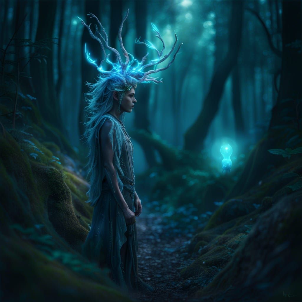 Forest Spirit Guiding Wanderers with Bioluminescence