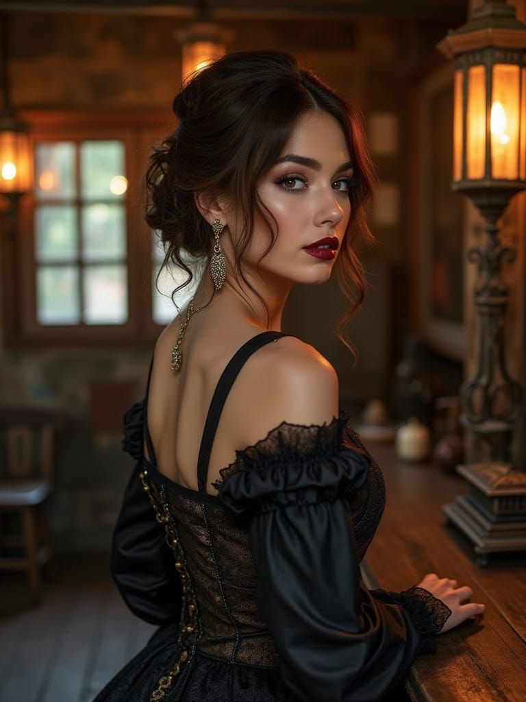 Steampunk Goddess in Rustic, Golden Lighting