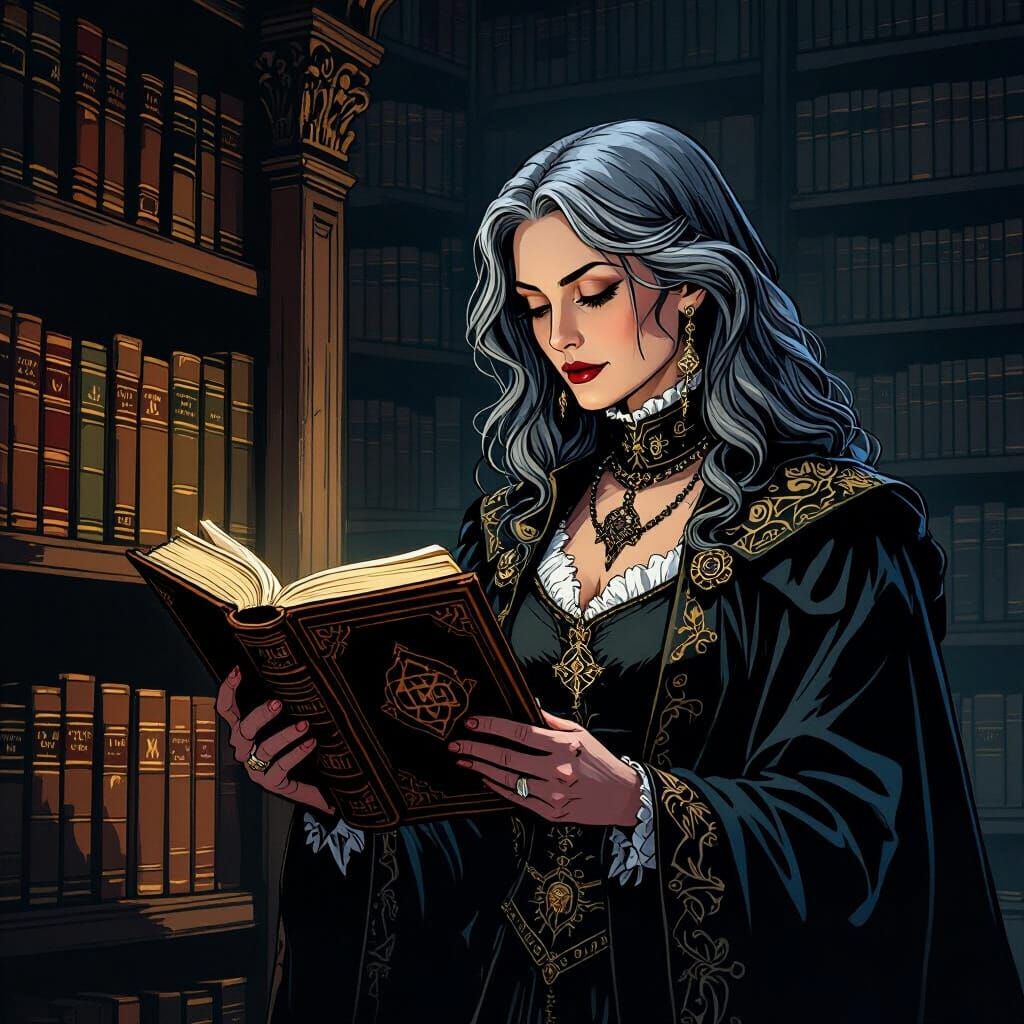 Miskatonic Professor in Dimly Lit Library, Cel-Shaded