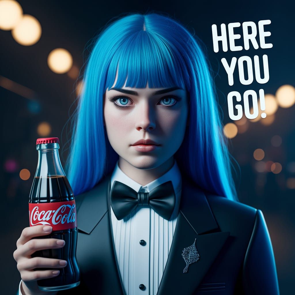 Cute Goth Girl Offers Coca-Cola in Tuxedo
